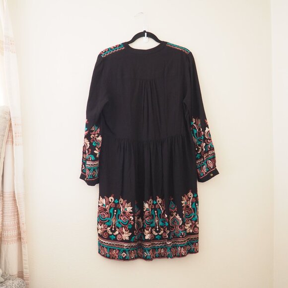 Anthropologie Floreat Black Embroidered Avery Dress sz L - Picture 9 of 10